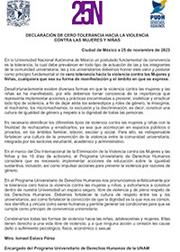 Declaración de cero tolerancia hacia la violencia contra las Mujeres y Niñas
